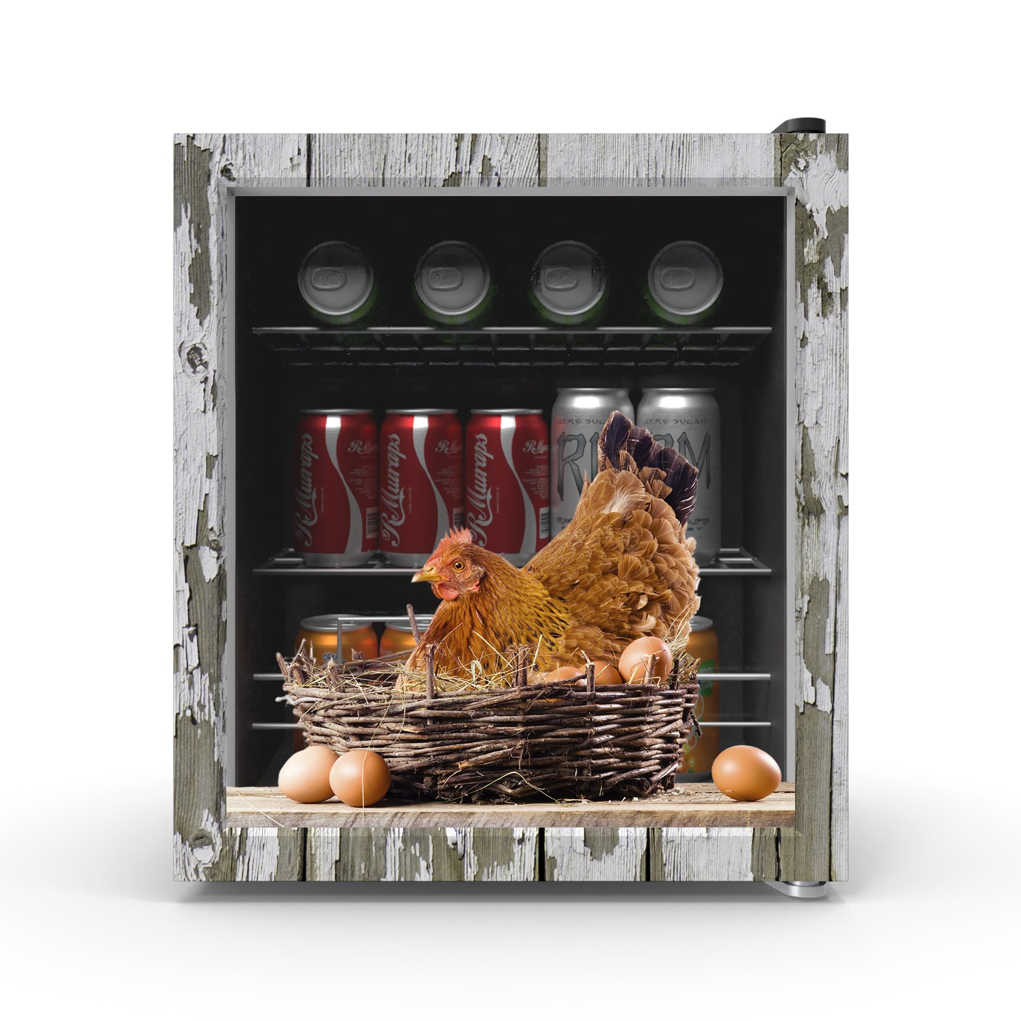 Chicken Coop Rustic custom printed vinyl Mini Fridge Wrap